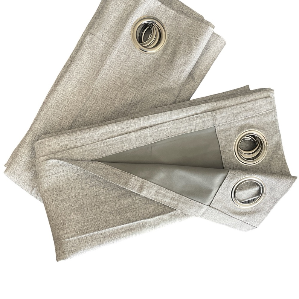 Light Gray Grommet Blackout Curtain Panel - Linen-Texture